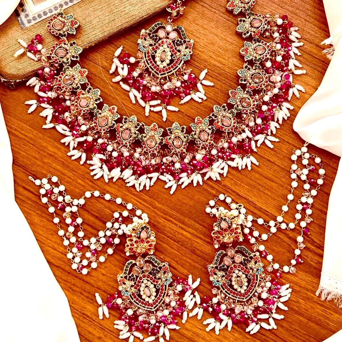 Abeera Bridal Choker Necklace Set with Earrings & Tekka