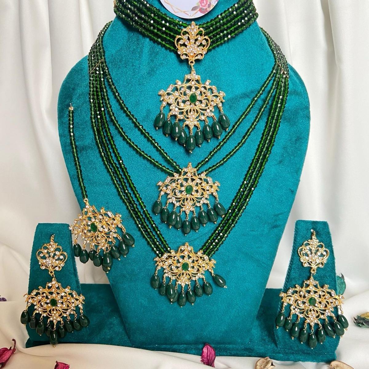 BASHAIR hassen COMBO 2 layered MALA with choker necklace earring set with teeka