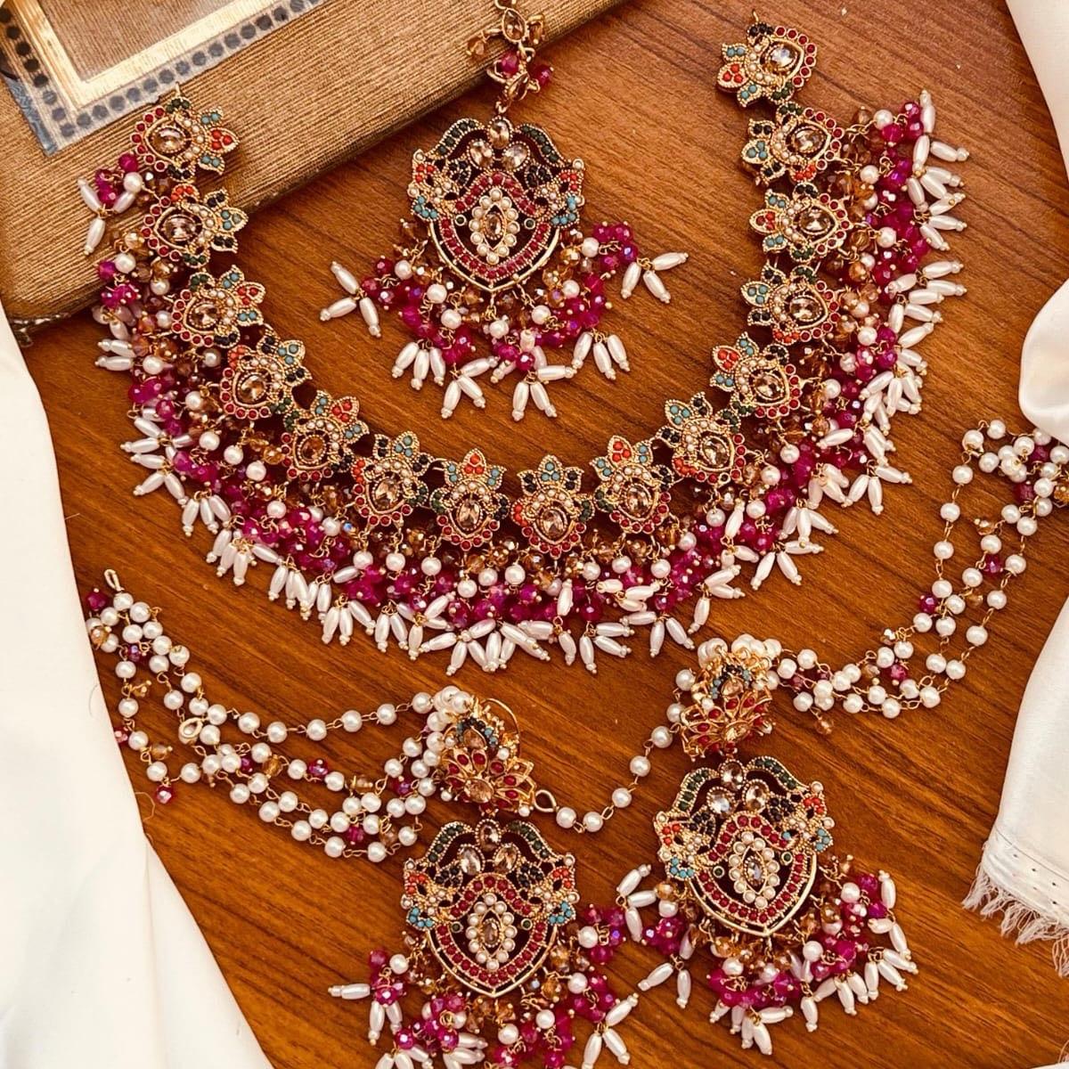 Abeera Bridal Choker Necklace Set with Earrings & Tekka