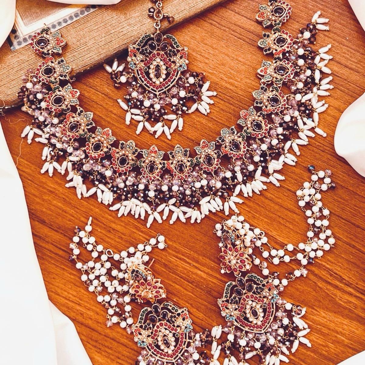 Abeera Bridal Choker Necklace Set with Earrings & Tekka