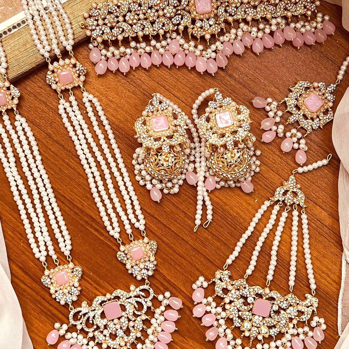 Asian Bridal Set with Choker Necklace, Long Mala Necklace, Earring with Sahare, Bindiya/Tekka, Jhomer/Passa