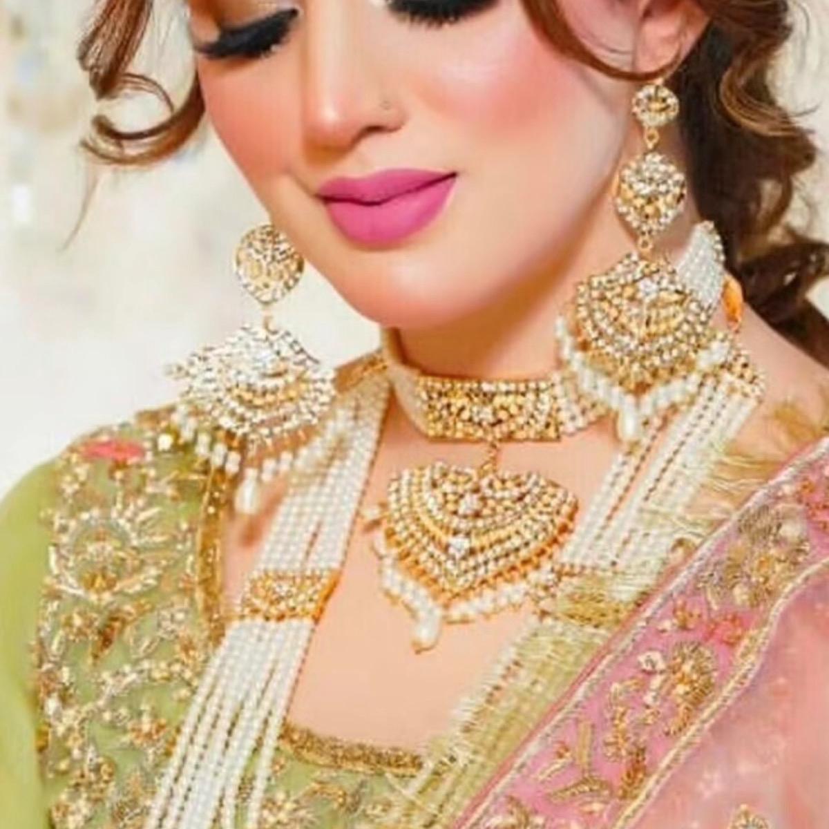 Bridal Pearl Rani Har Mala Set - 5 Piece Set with Choker, Long Mala, Earring, Tikka, and Jhoomer/Pasa