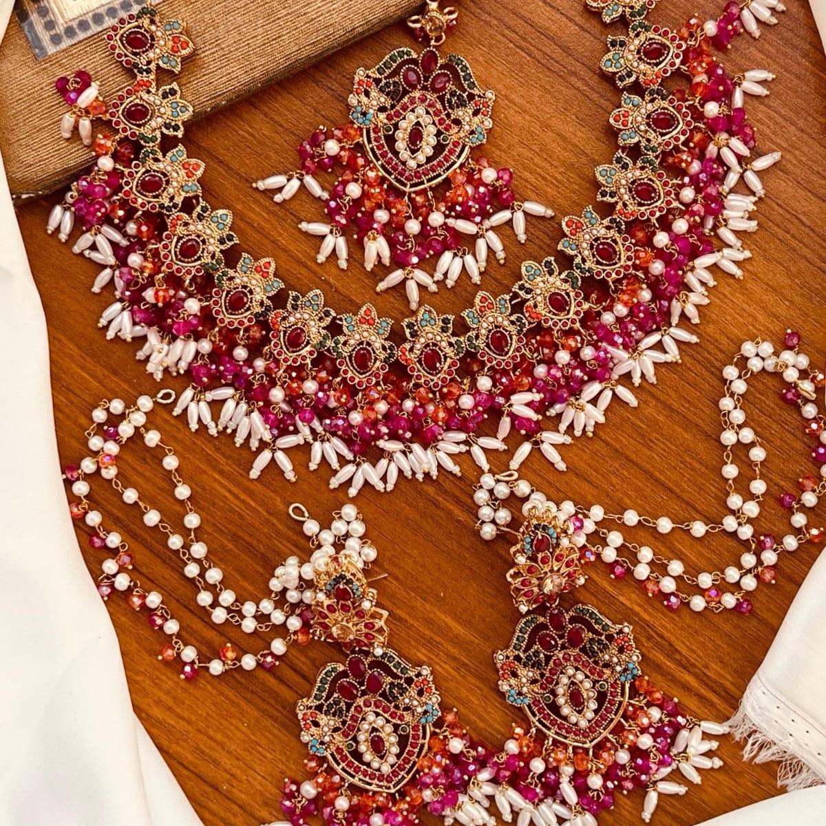 Abeera Bridal Choker Necklace Set with Earrings & Tekka