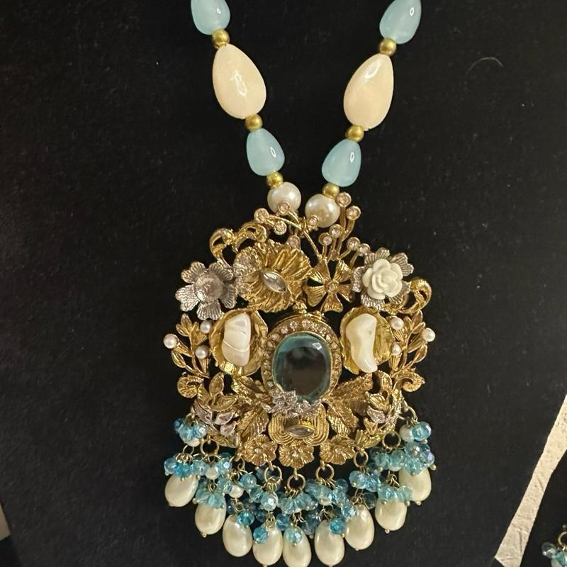 TURKISH   And doublet stone Mala set with earring long STYLE mala necklace with doublet stones necklace  set - My Jewel Box