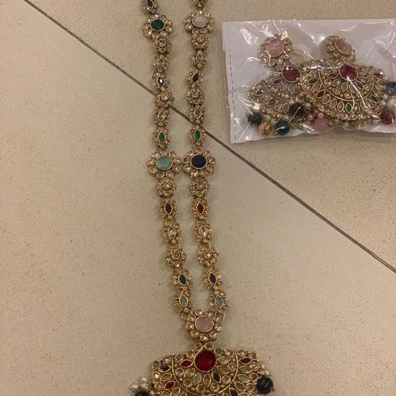 Sandal long mala with earring and tikka - My Jewel Box