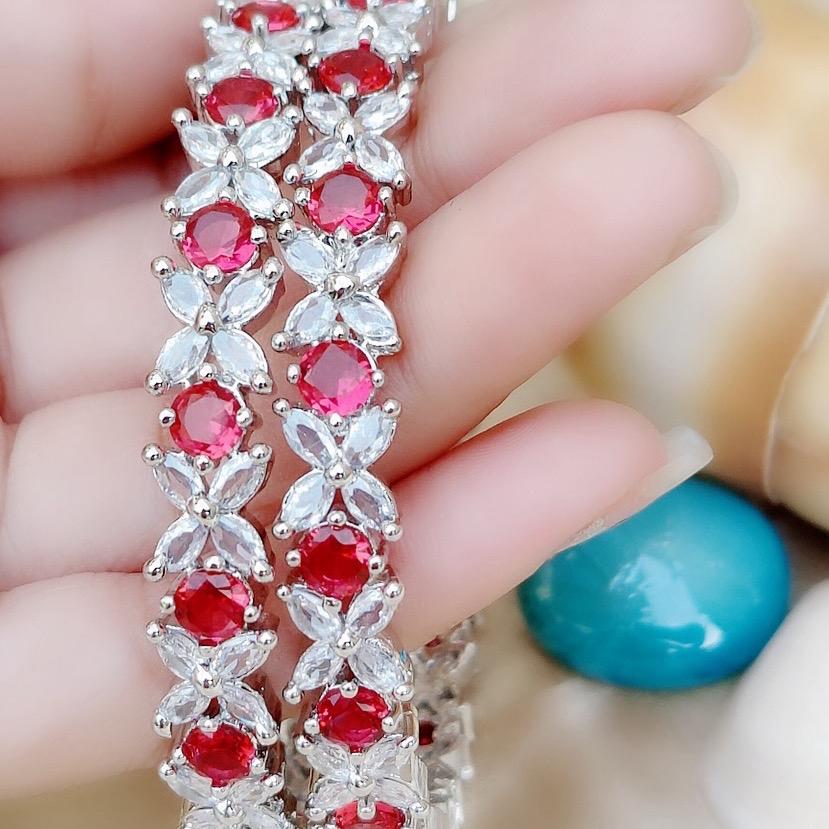 Flower American diamond bracelet bangles 2 piece in different colors Female Anniversary Birthday Engagement Female Anniversary Engagement