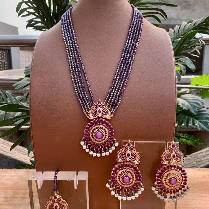 Naina pendants style long mala necklace with earring and tikka - My Jewel Box