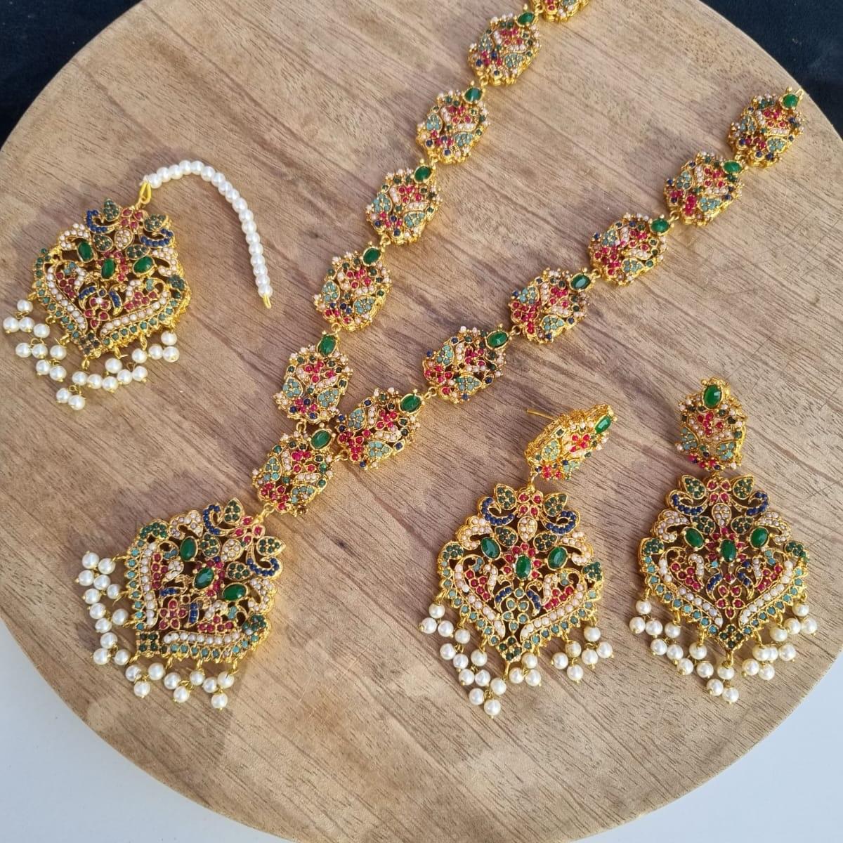 MJB's exclusive Nauratan mala set with earing tikka JBM003