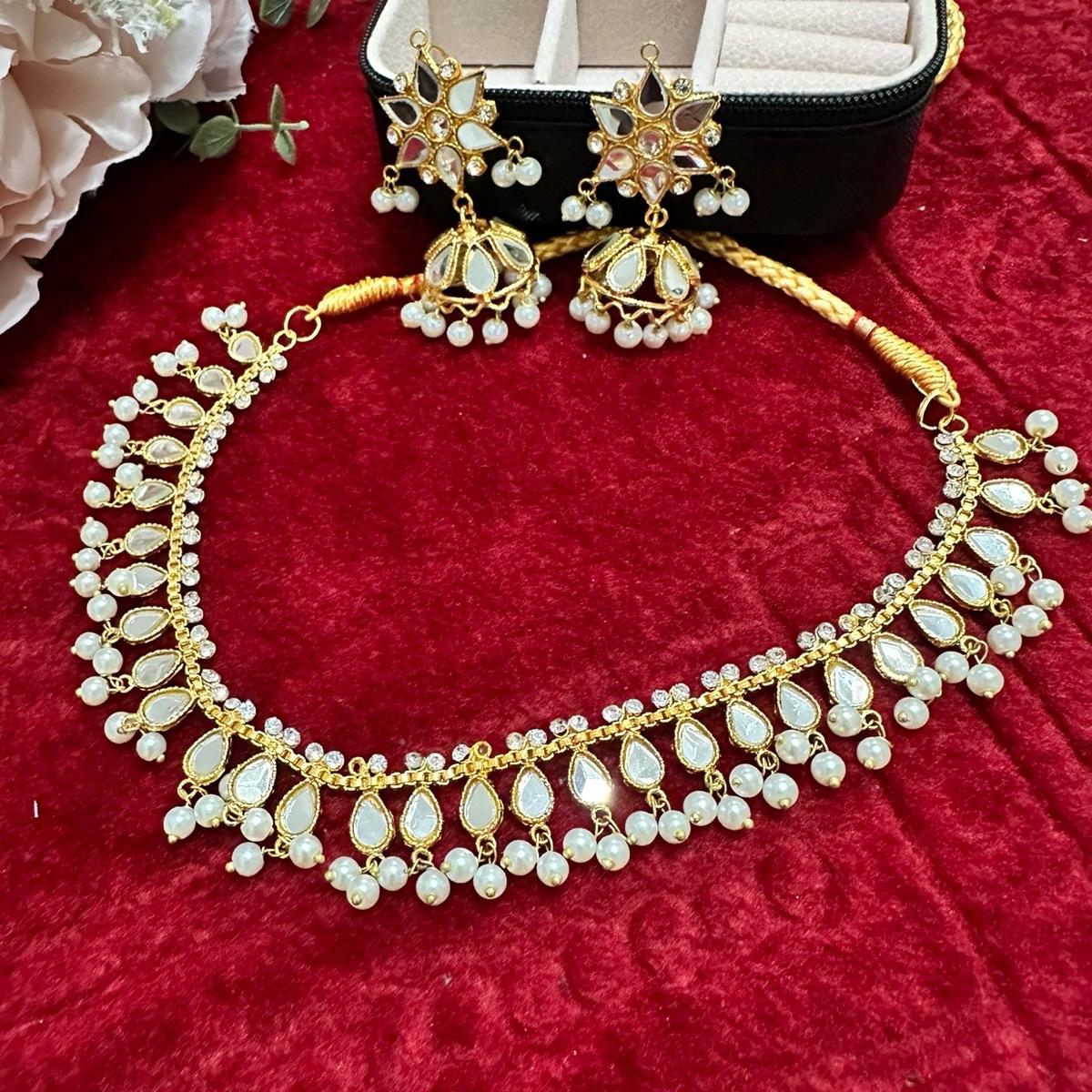 Hydrabadi mirror neckline with jhumki