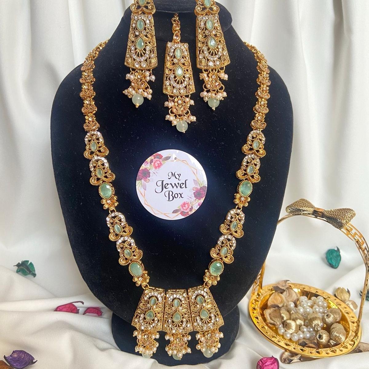 SIFRA Polki Zircon Long Length Dholna Mala Rani Har Style Set - Jewelry Set for Women - My Jewel Box