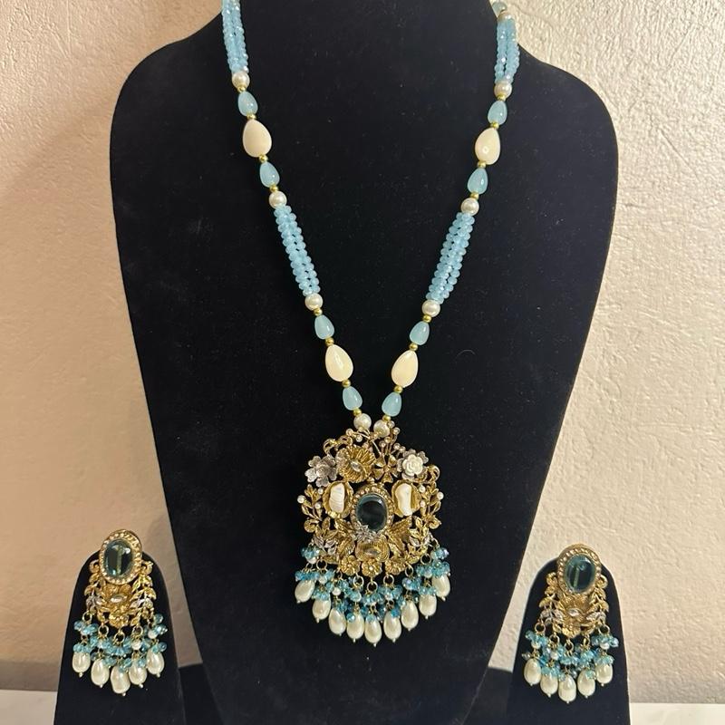 TURKISH   And doublet stone Mala set with earring long STYLE mala necklace with doublet stones necklace  set - My Jewel Box