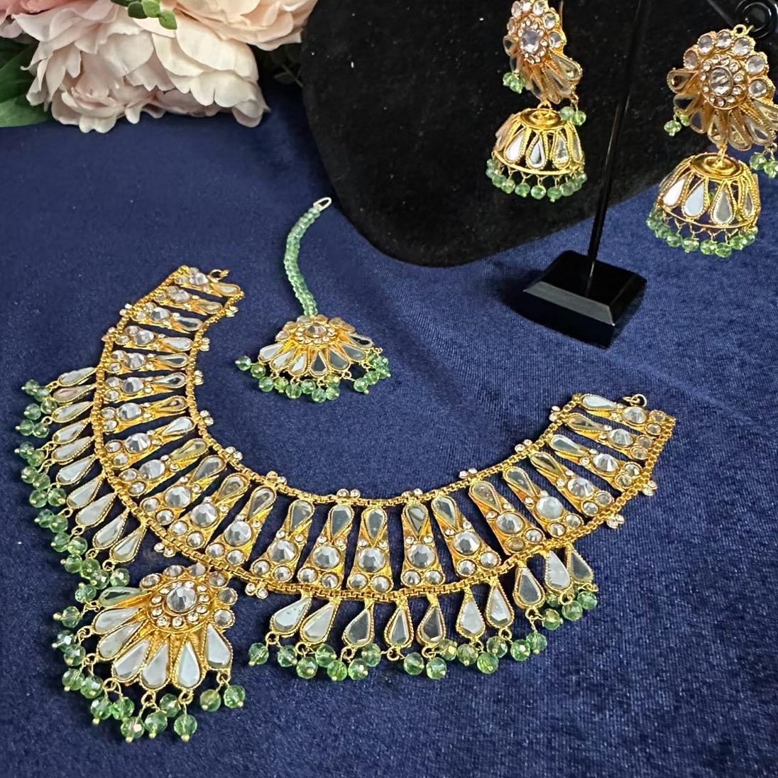 Kundan Hydrabadi Patra Necklace Set with Jhumka Teeka - Traditional Indian Jewelry for Women - My Jewel Box