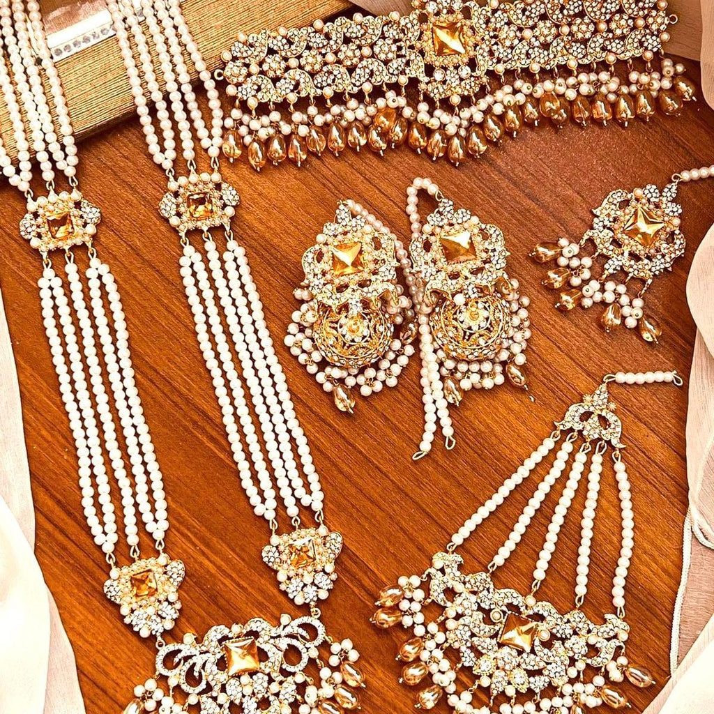 Asian Bridal Set with Choker Necklace, Long Mala Necklace, Earring with Sahare, Bindiya/Tekka, Jhomer/Passa