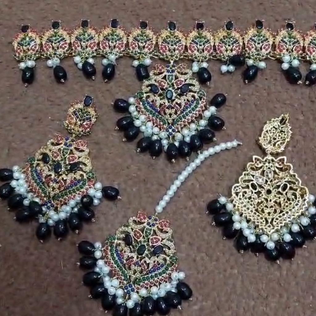 MJBs NAURATAN CHOKER   Set with Earring  Tikka for Parties, Anniversaries, and Engagements - My Jewel Box