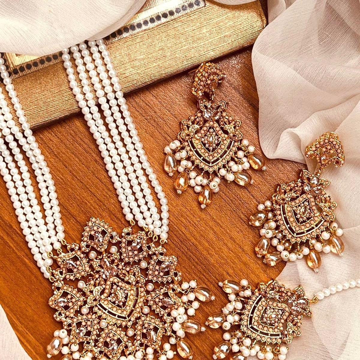 Diamond shape nauratan mala set with teeka
