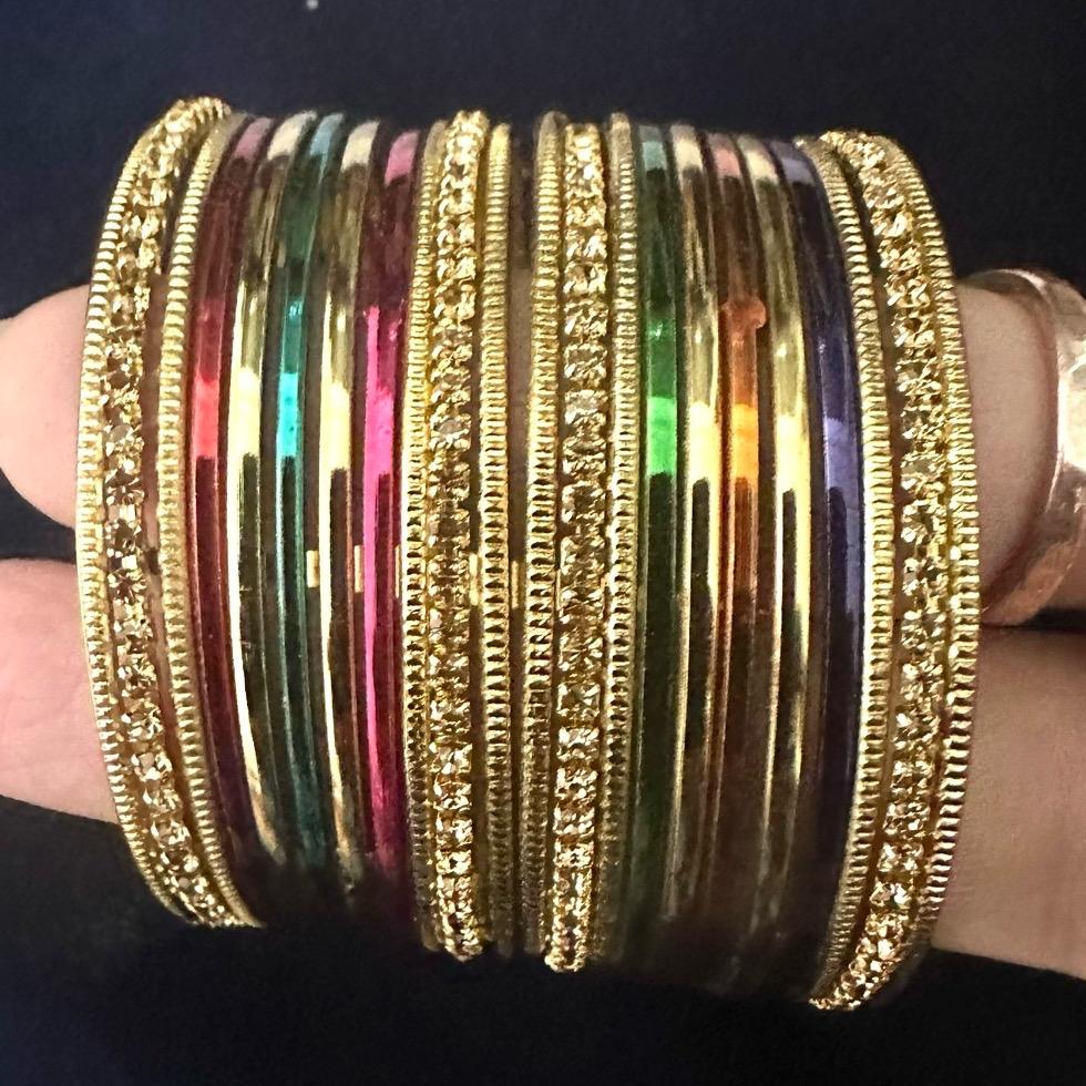 Multi color metal  plus stone work bangles