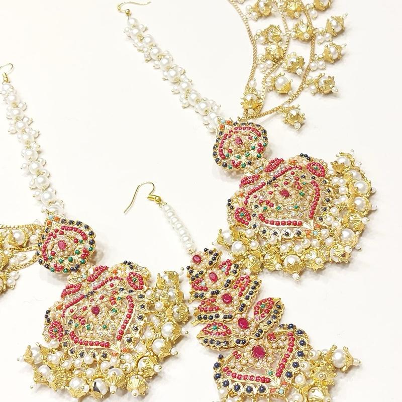 Rani  earring tikka with babhubali style sahare ET 005 Earring Tikka Set for Women - Perfect for Any Occasion - My Jewel Box
