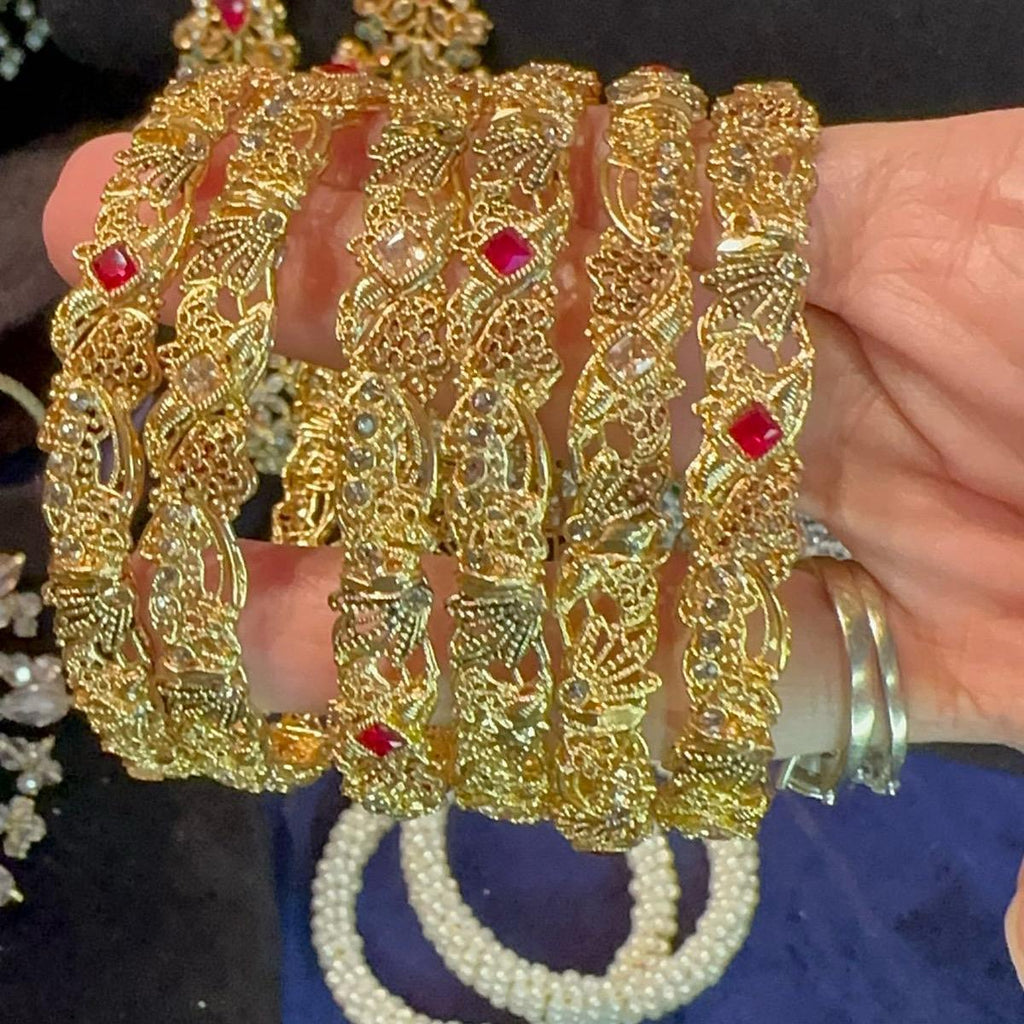 Gold plated bangles with ruby stone - My Jewel Box