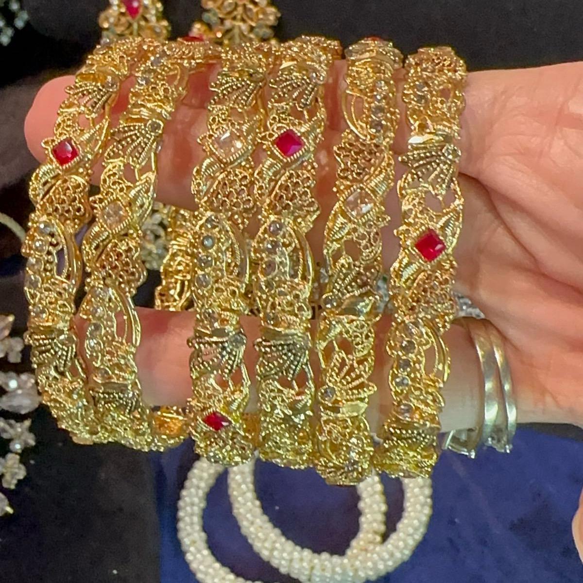 Gold plated bangles with ruby stone - My Jewel Box
