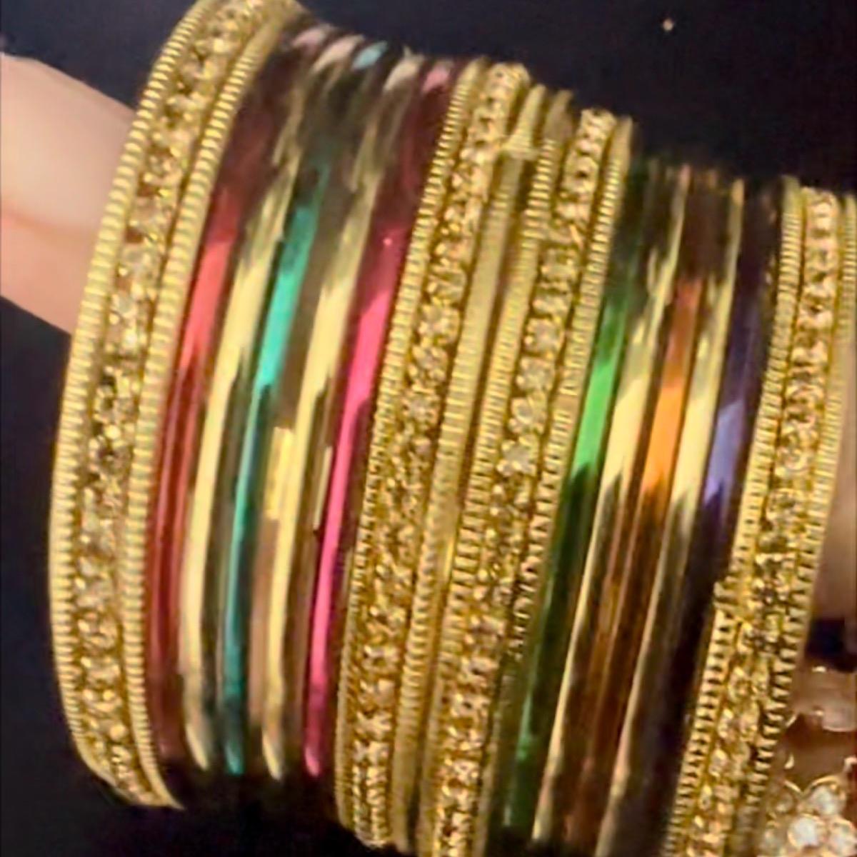 Multi color metal  plus stone work bangles
