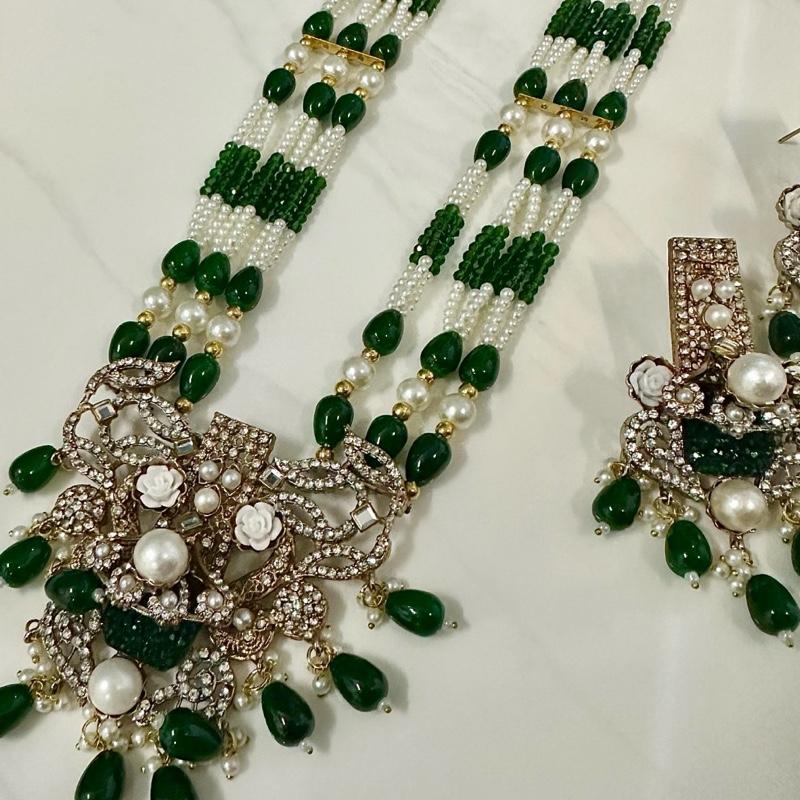 Long Mala Turkish inspired new stylish crushed stone Mala necklace set with earrings - My Jewel Box