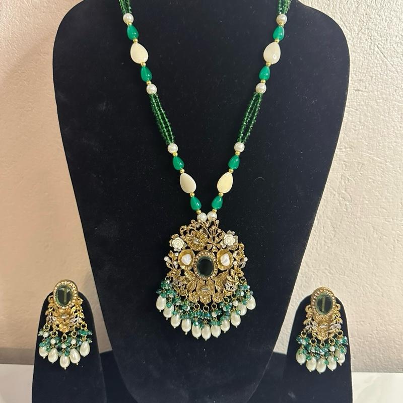 TURKISH   And doublet stone Mala set with earring long STYLE mala necklace with doublet stones necklace  set - My Jewel Box