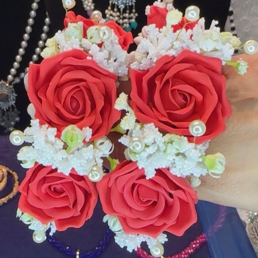 Heavy bridal faux rose gajra bracelet - My Jewel Box