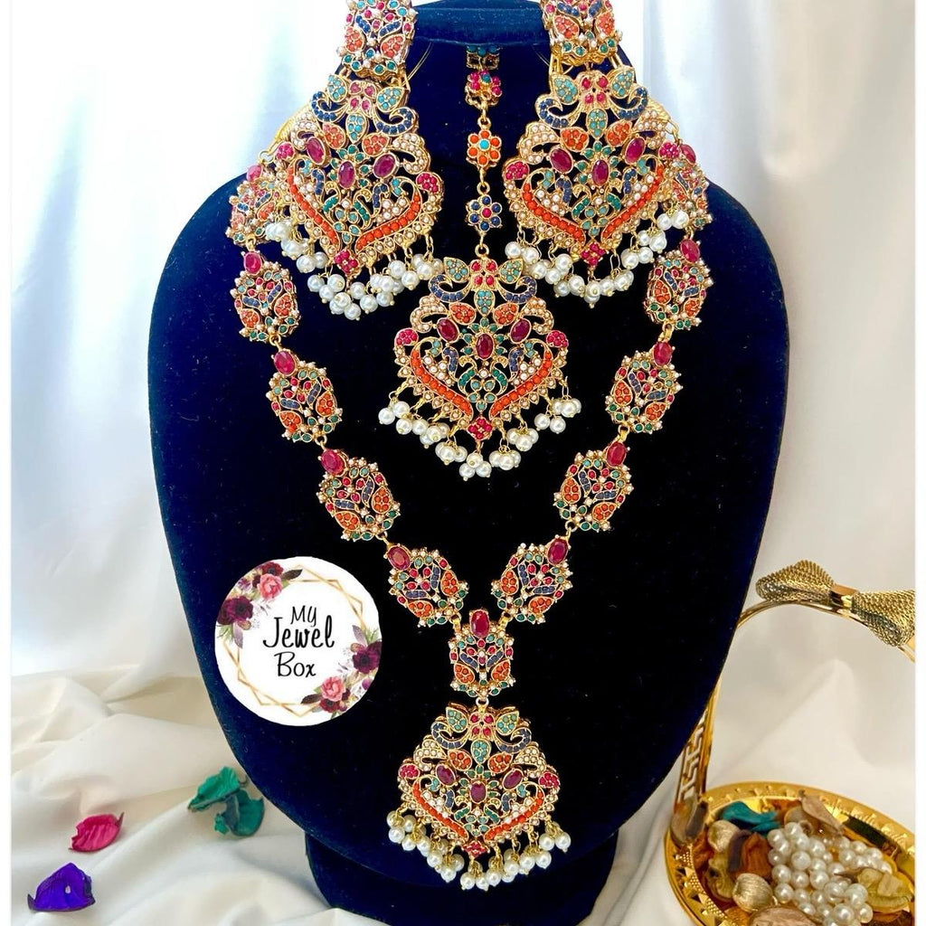 MJB’s exclusive Design 2 Nauratan mala set with earring tikka best seller