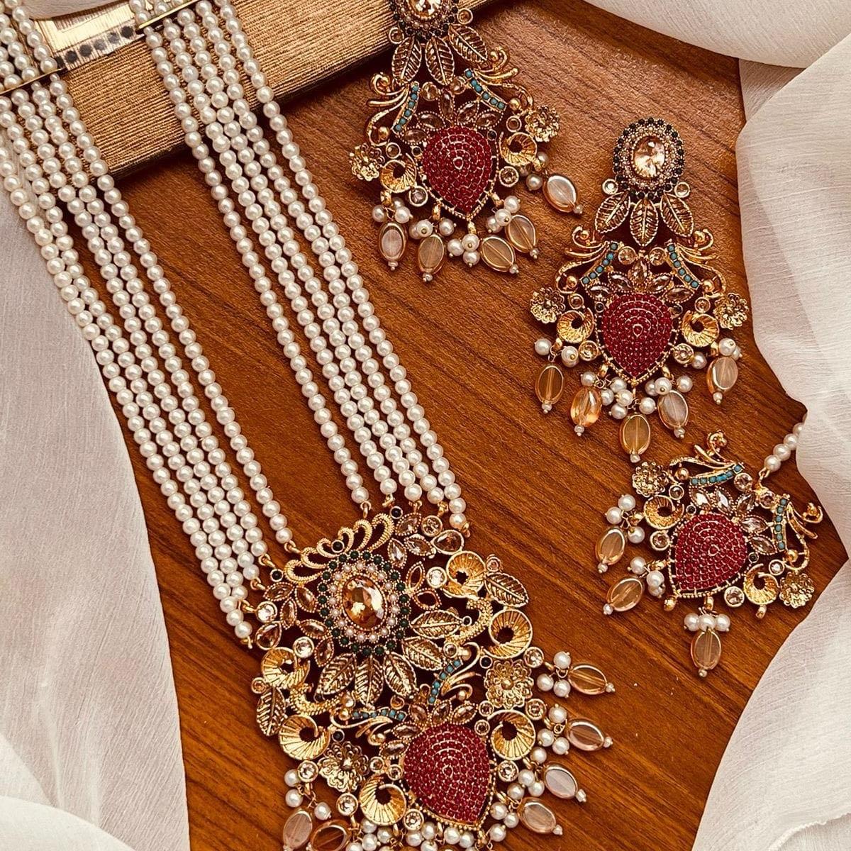 MINAL  nauratan mala necklace set with earring tikka - My Jewel Box