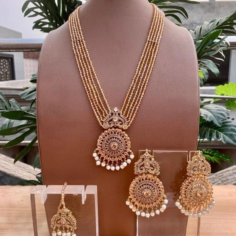 Naina pendants style long mala necklace with earring and tikka - My Jewel Box