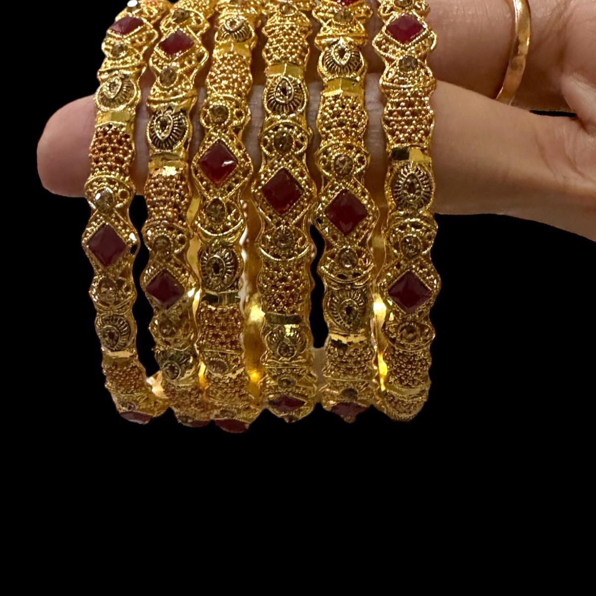Gold plated bangles with ruby stone - My Jewel Box