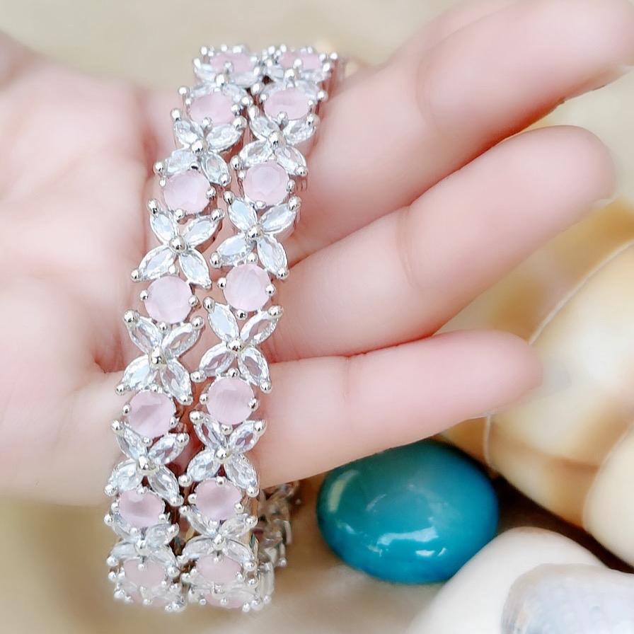 Flower American diamond bracelet bangles 2 piece in different colors Female Anniversary Birthday Engagement Female Anniversary Engagement