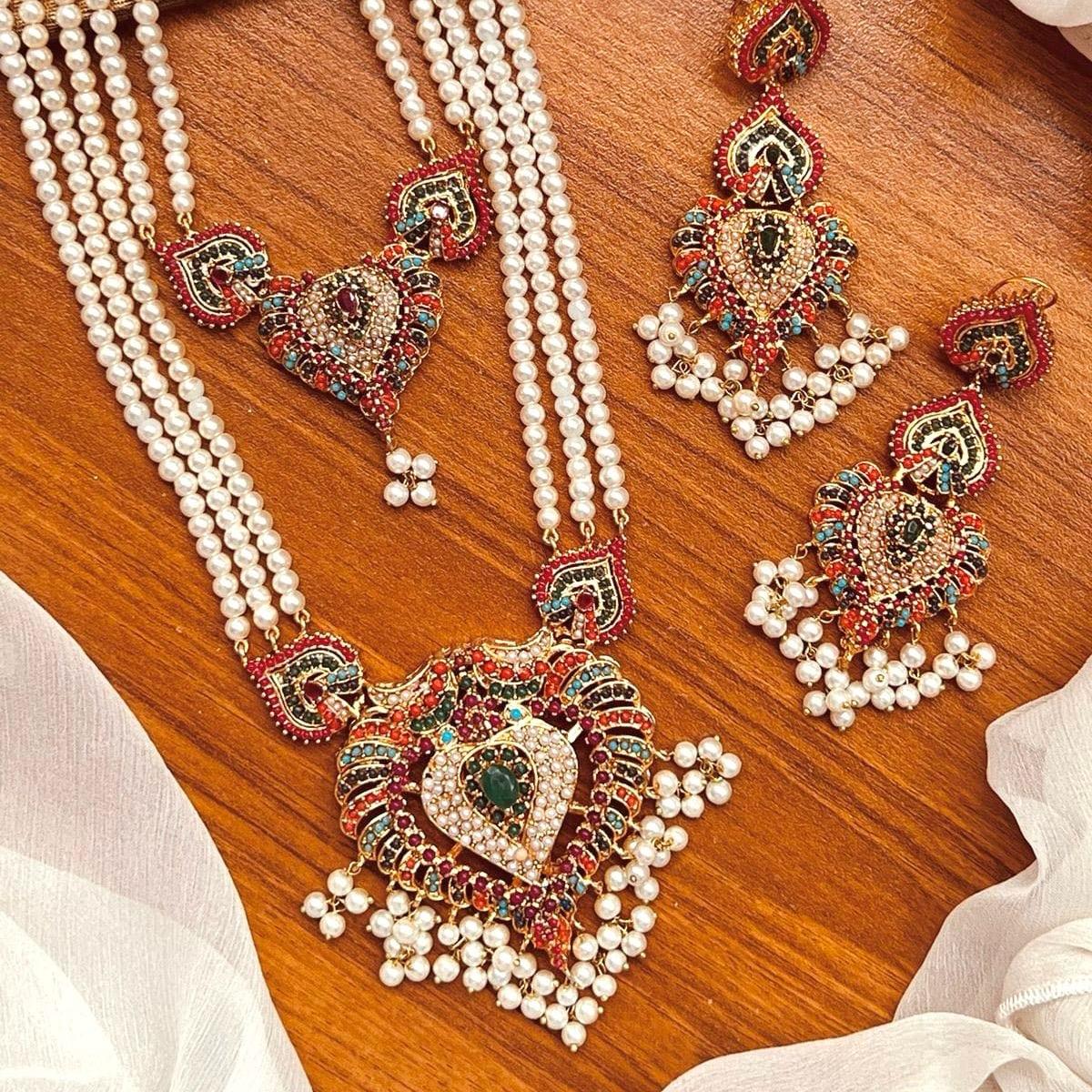 SABOOR Nauratan Two Layered Mala Set with Earring - Traditional Necklace and Earrings Set