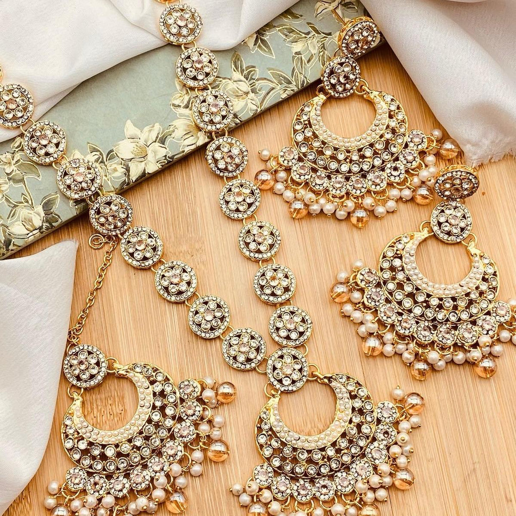 SOFIA Polki and Zircon Mala Set with Earrings Tikka for Women - My Jewel Box