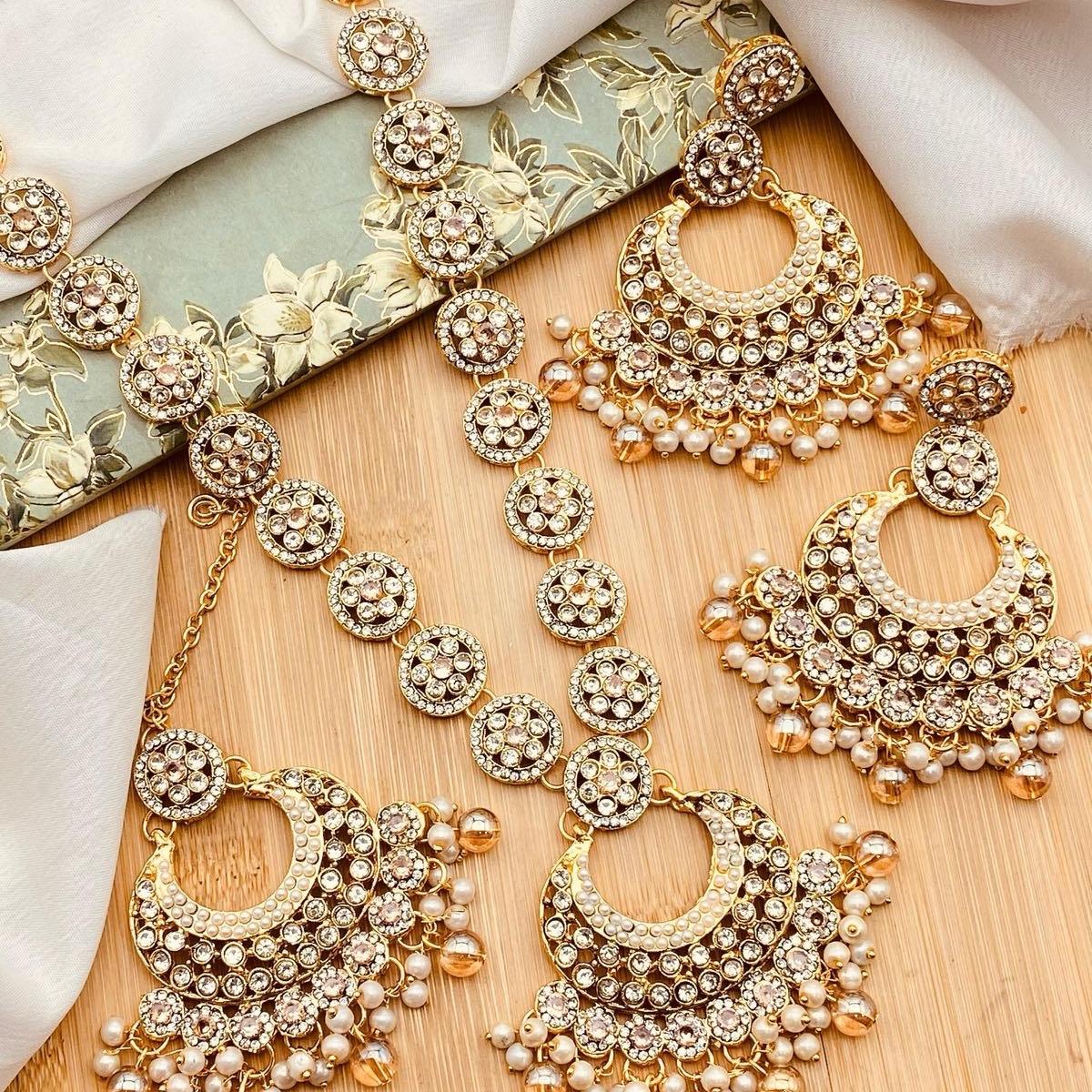 SOFIA Polki and Zircon Mala Set with Earrings Tikka for Women - My Jewel Box