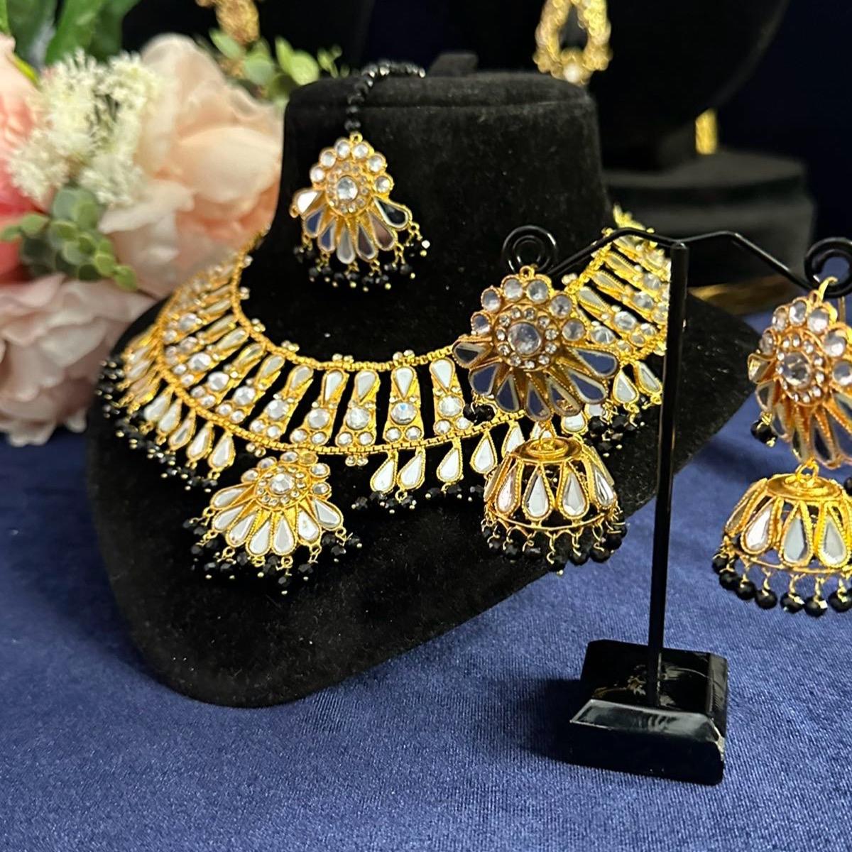 Kundan Hydrabadi Patra Necklace Set with Jhumka Teeka - Traditional Indian Jewelry for Women - My Jewel Box