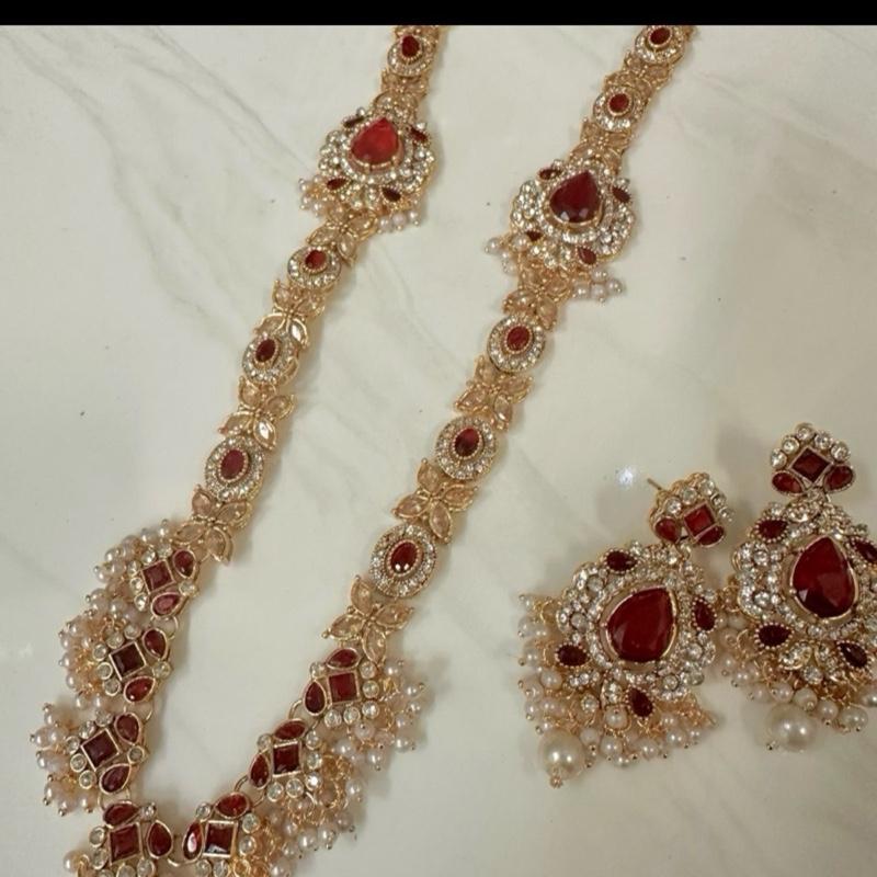 Polki and Zircon  long Mala Set with Earrings  for Women - My Jewel Box