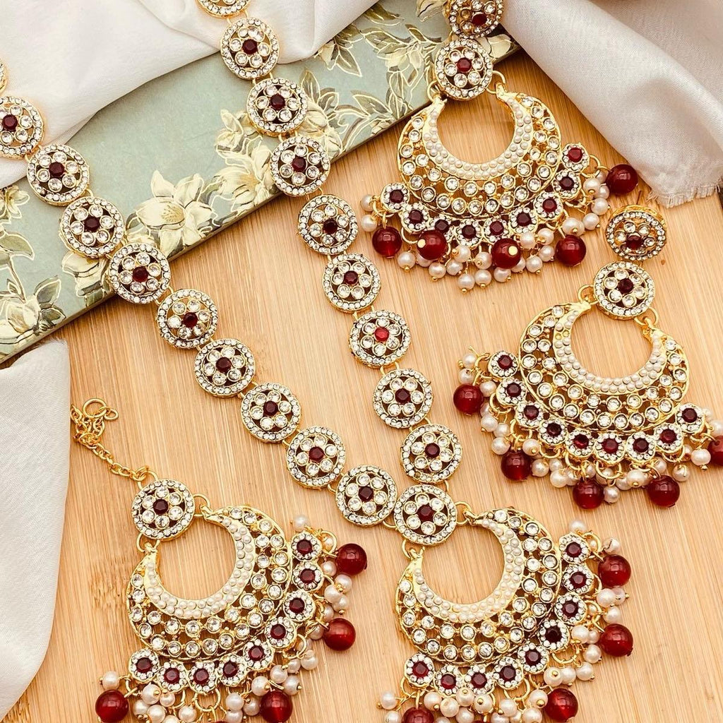 SOFIA Polki and Zircon Mala Set with Earrings Tikka for Women - My Jewel Box