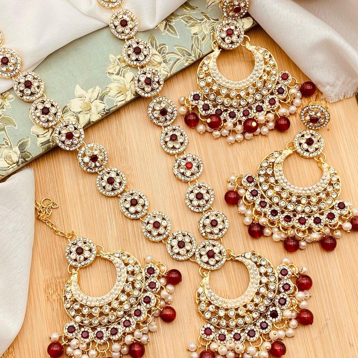 SOFIA Polki and Zircon Mala Set with Earrings Tikka for Women - My Jewel Box