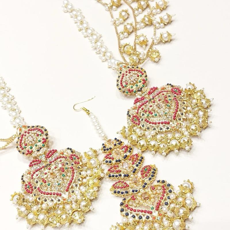 Rani  earring tikka with babhubali style sahare ET 005 Earring Tikka Set for Women - Perfect for Any Occasion - My Jewel Box
