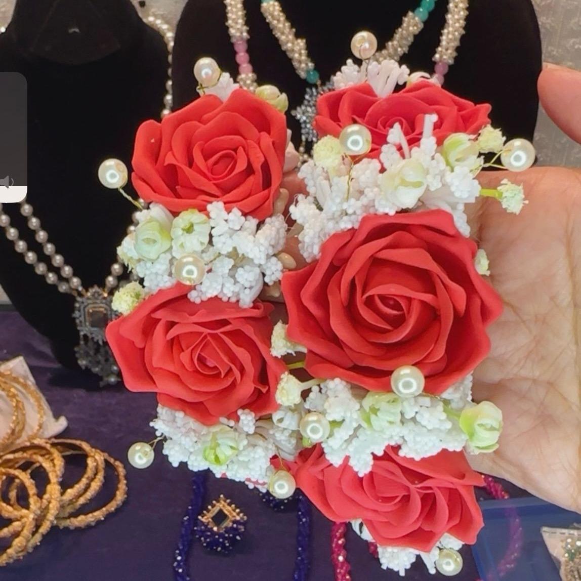 Heavy bridal faux rose gajra bracelet - My Jewel Box
