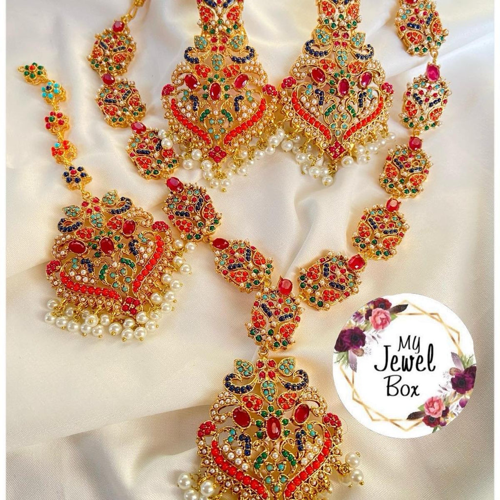 MJB’s exclusive Design 2 Nauratan mala set with earring tikka best seller