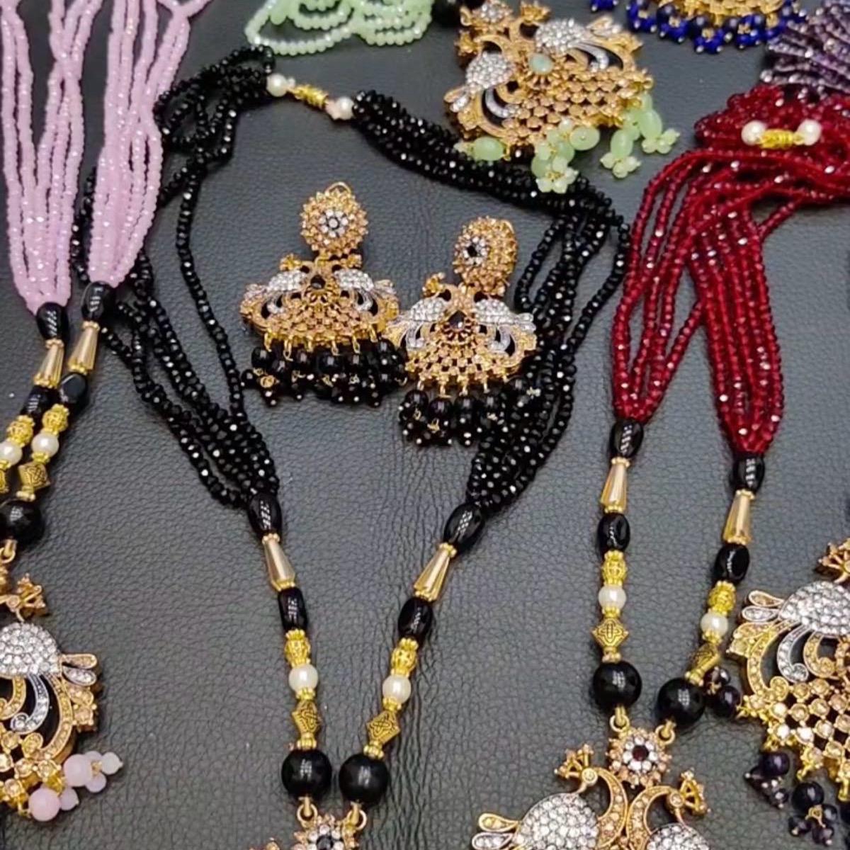 Peacock style  long mala necklace set