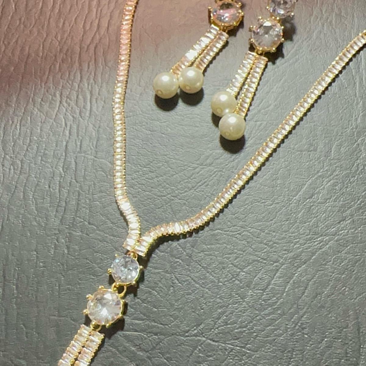 Zircon pearl Long Mala Style Necklace with Earrings for Women - My Jewel Box