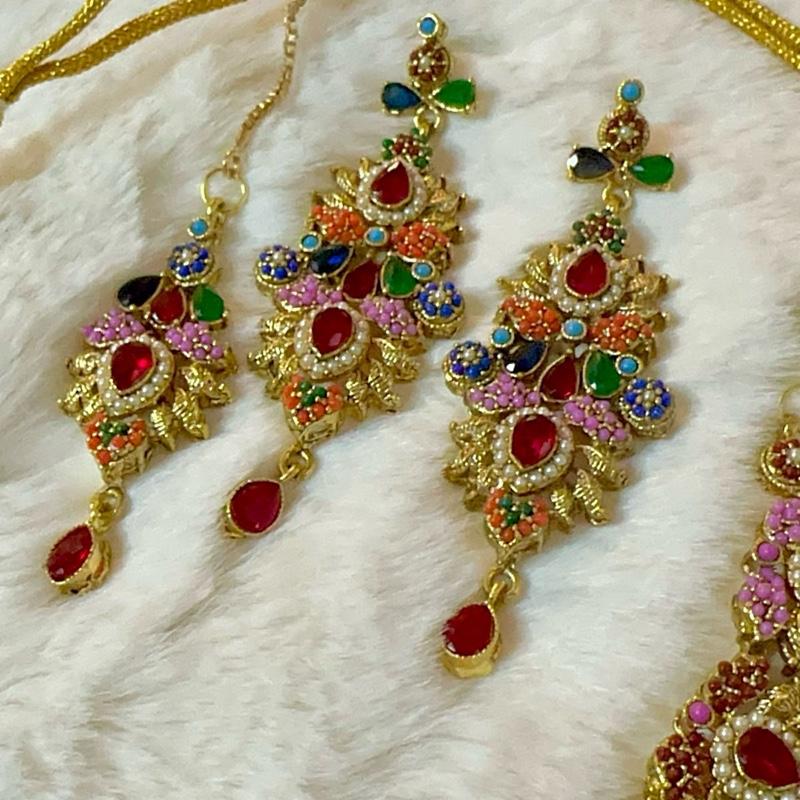 ARWAH Egyptian Necklace Set with Earring Teeka - Gold-Tone Jewellery Set from My Jewel Box - My Jewel Box