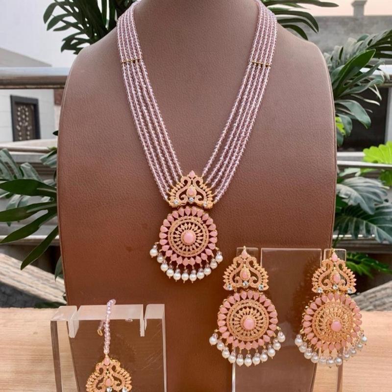 Naina pendants style long mala necklace with earring and tikka - My Jewel Box