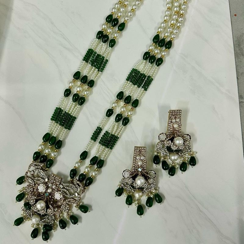 Long Mala Turkish inspired new stylish crushed stone Mala necklace set with earrings - My Jewel Box