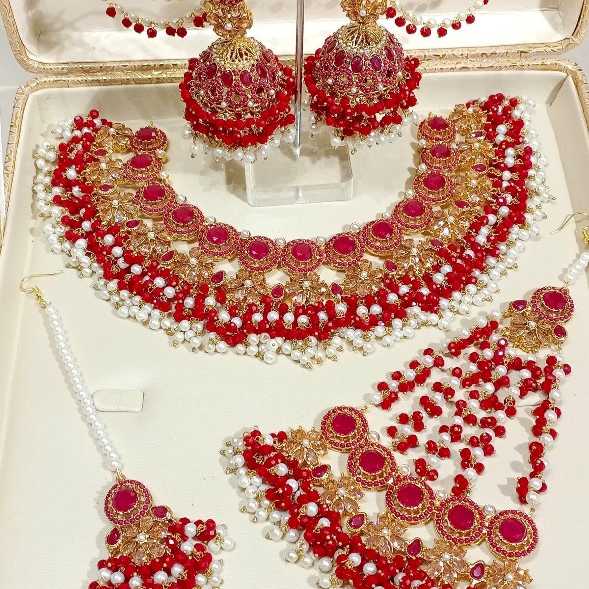 HAYA Nauratan Multi Bridal Set with Jhumka Tekka and pasa- Traditional yet Modern Look - My Jewel Box