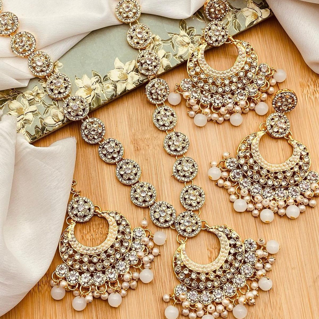 SOFIA Polki and Zircon Mala Set with Earrings Tikka for Women - My Jewel Box
