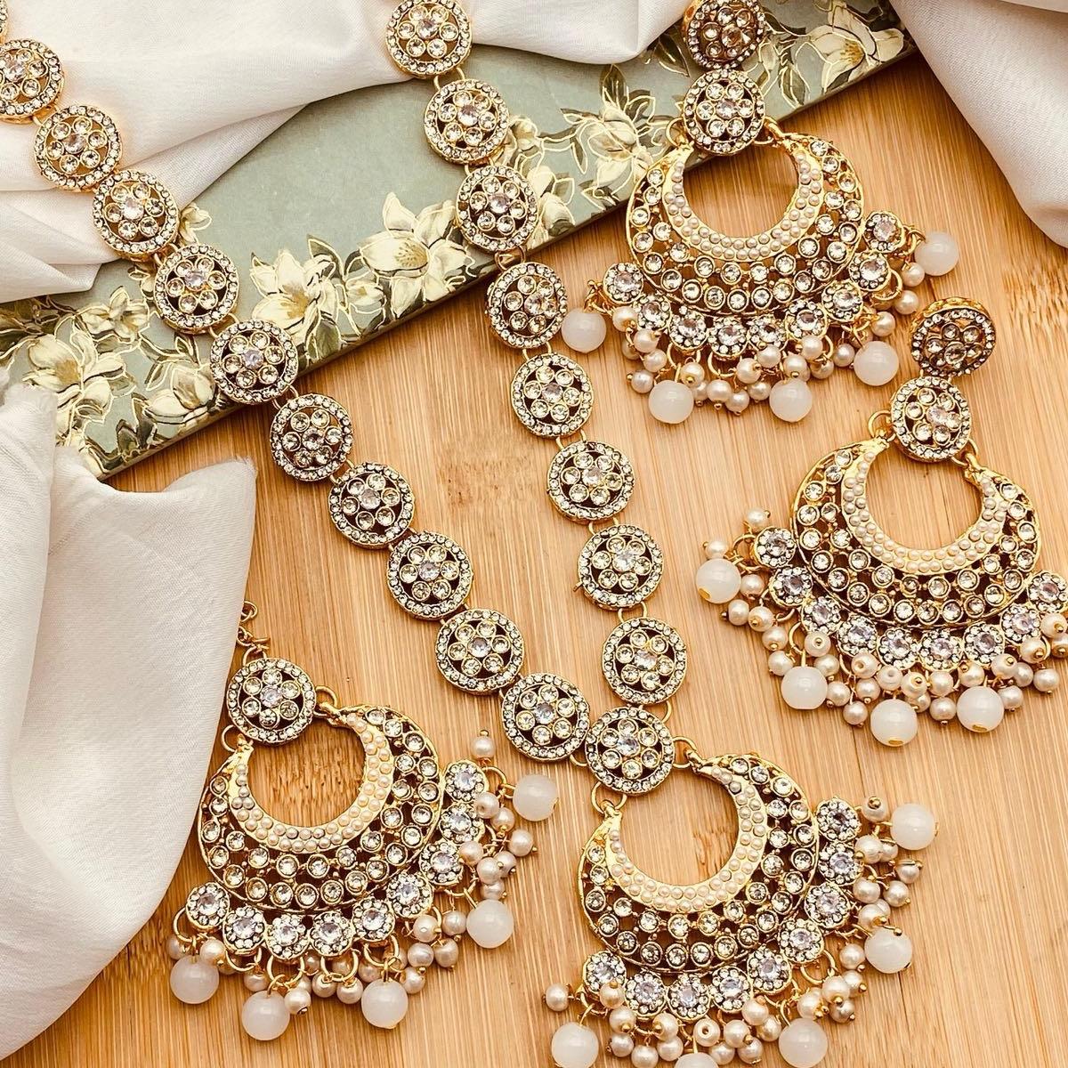 SOFIA Polki and Zircon Mala Set with Earrings Tikka for Women - My Jewel Box